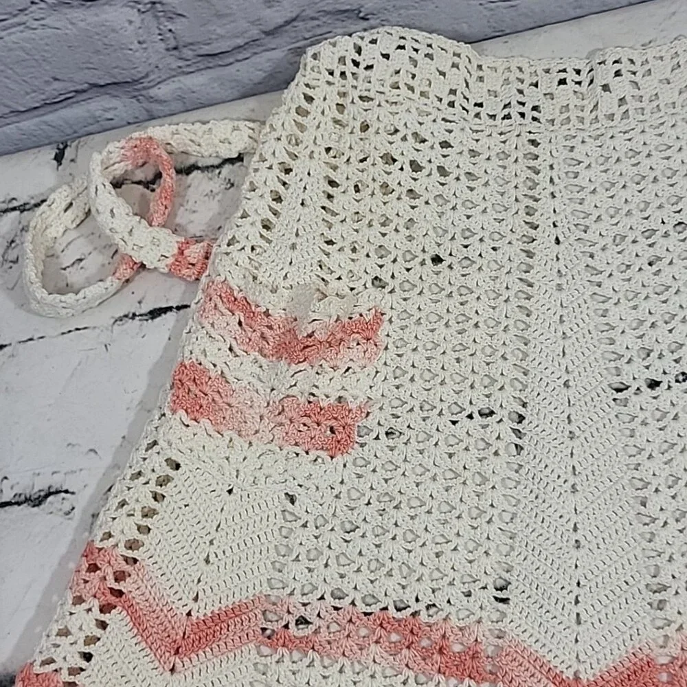 Vintage Half Aprons Lot Of 3‎ Handmade Crochet Pink Baking Crafting Retro